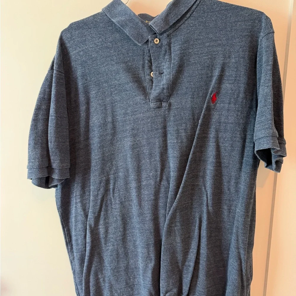 Ralph Lauren Heathered Blue Polo with Red Pony Embroidery